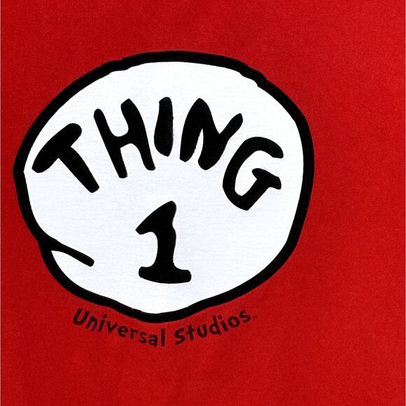 UNIVERSAL STUDIOS YOUTH RED WHITE BLACK "THING 1" T-SHIRT SIZE MEDIUM - Picture 2 of 6